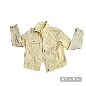 Divided yellow denim short jean jacket, front button pockets, side pockets, S.